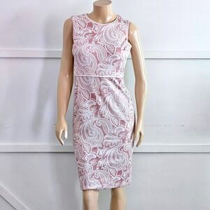Kate and Lily Pink White Paisley Sleeveless Sheath Dress Size 6 Side Buttons